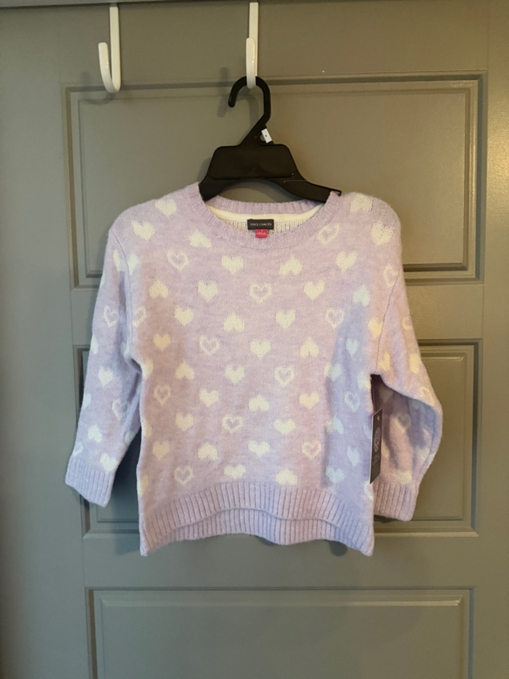 NWT Vince Camuto Lavender Crewneck Sweater with White Heart Pattern